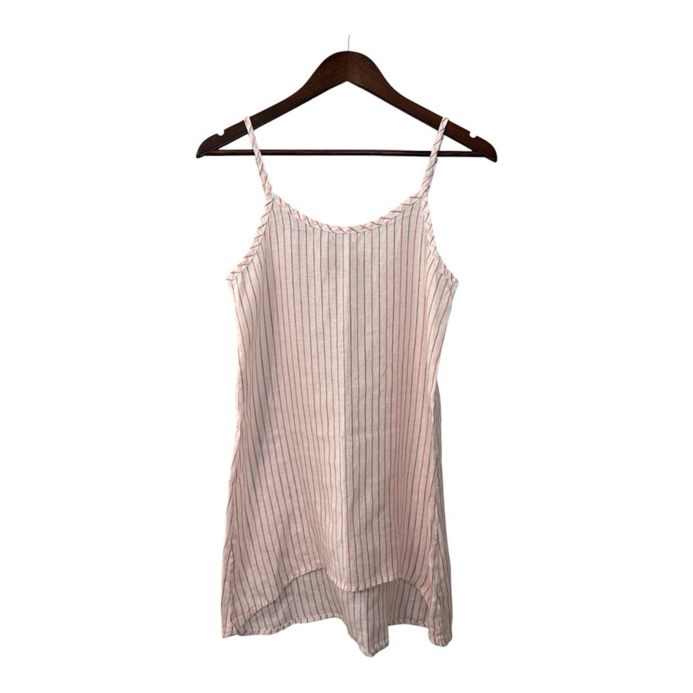 Flax linen tunic tank top women's P 4-6 orange stripe art boho coastal lagenlook